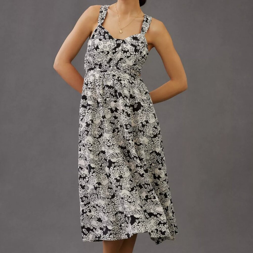 Anthropologie Black and White Floral Midi Dress